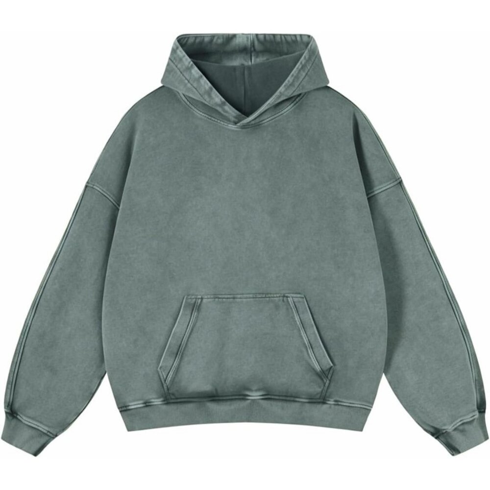 Men's Green Pullover Plain Preppy Streetwear Cotton Vintage Hoodies Sweatshirt